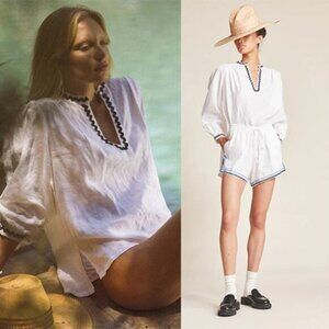 NEW Birds of Paradis by Trovata Bailey Long Sleeve White Blouse Top Ric Rac